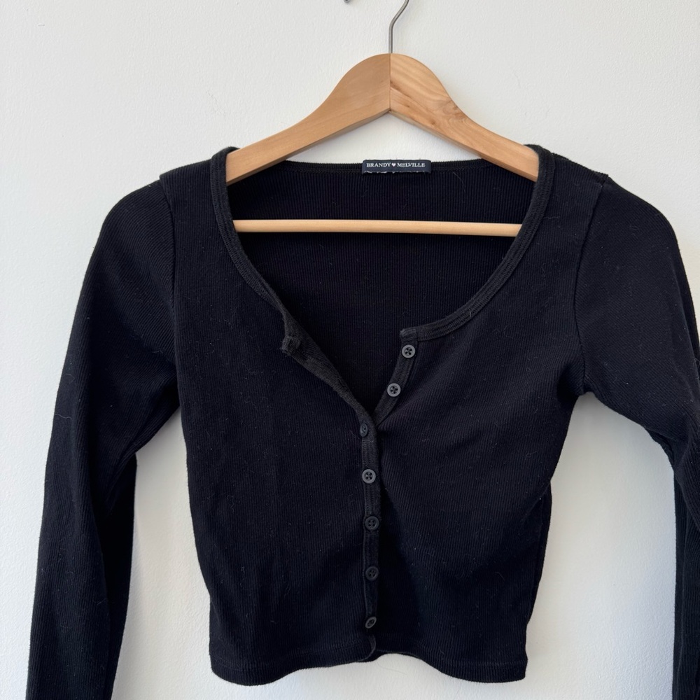 Brandy Melville Black Fitted Crop Blouse